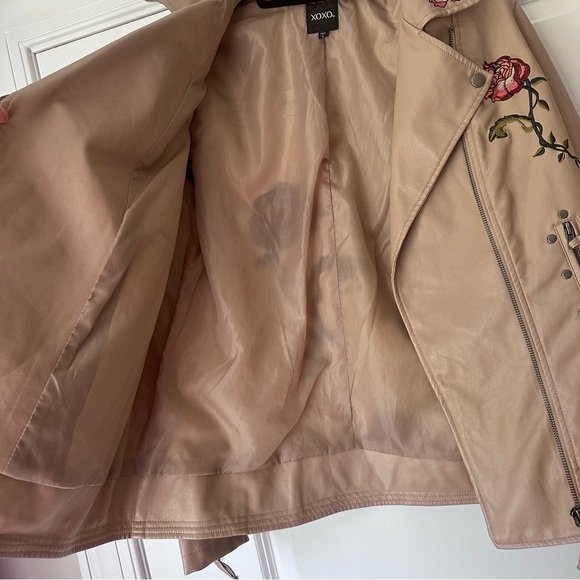 XOXO Embroidered Moto Jacket, Faux Leather, Size Large - Picture 15 of 15